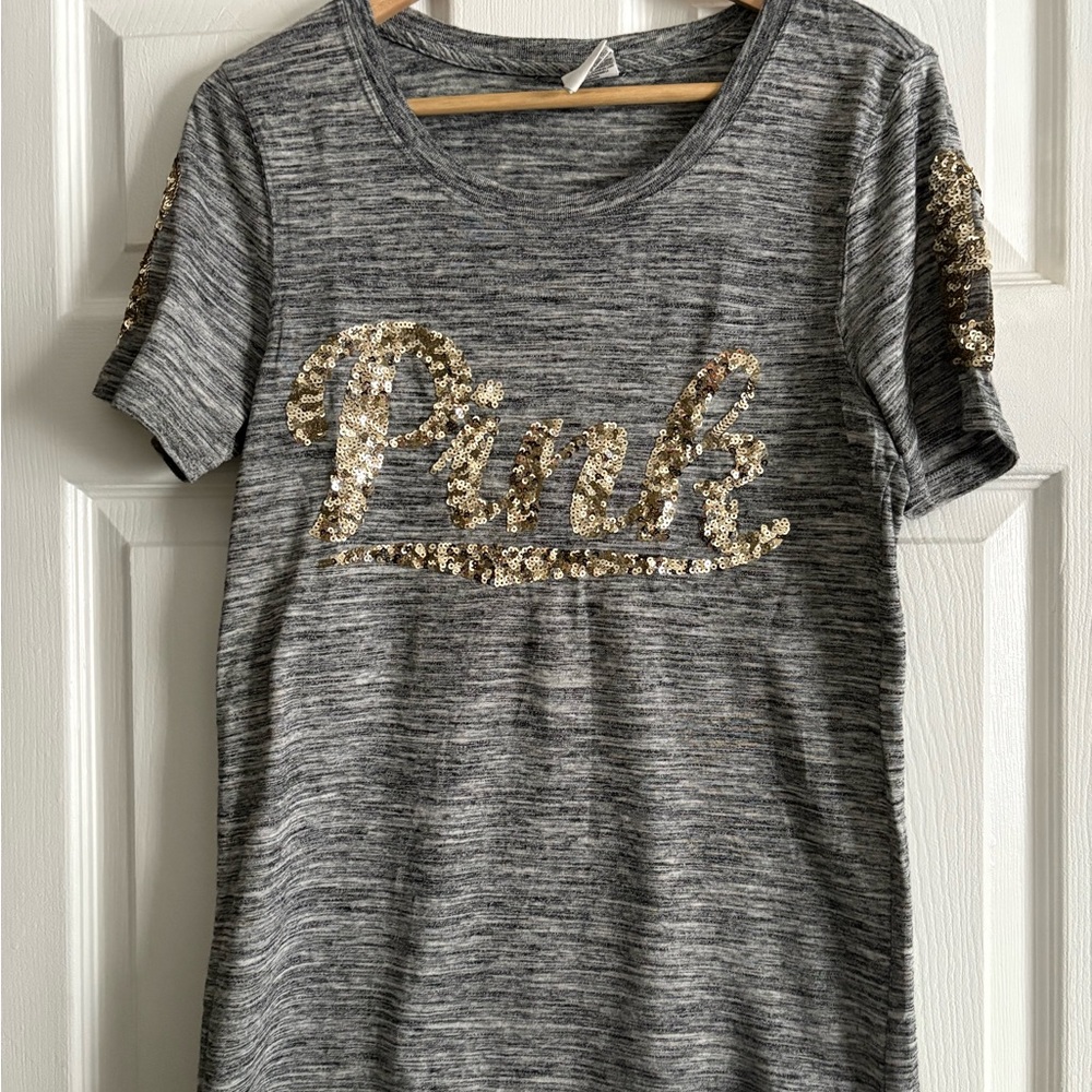 Gray T-Shirt with Gold Sequin Logo